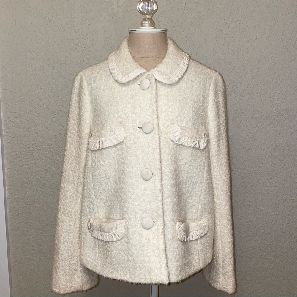 J. Crew Cream Bouclé Ruffle-Trim Jacket